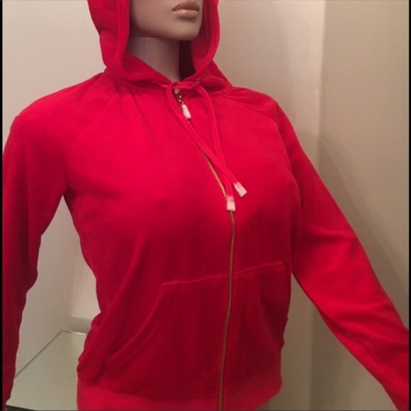 JUICY COUTURE RED HOODIE TOP BLACK LABEL SM - Picture 2 of 8